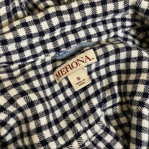 Merona Black and White Plaid Long Sleeve Top, Small, Half Button Front, Soft - Picture 7 of 8